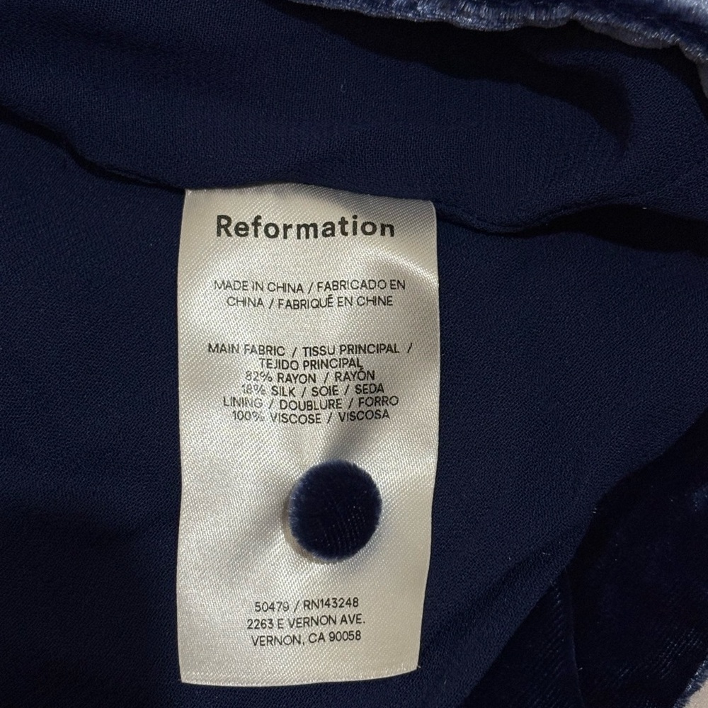 Reformation Navy Velvet Mini Dress Long Sleeve Square Neck Party Size 6 Small - Picture 7 of 10